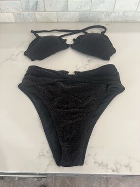 Victoria's Secret Black Sparkle High-Waist Bikini Set